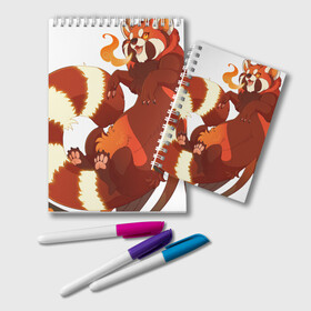 Блокнот с принтом Огненная панда в Белгороде, 100% бумага | 48 листов, плотность листов — 60 г/м2, плотность картонной обложки — 250 г/м2. Листы скреплены удобной пружинной спиралью. Цвет линий — светло-серый
 | Тематика изображения на принте: арт | красная панда | крылья | малая панда | маленькая панда | огонь | панда | панда стайана | перья | рисунок | стайана | фантастический зверь | фантастическое животное | язык пламени