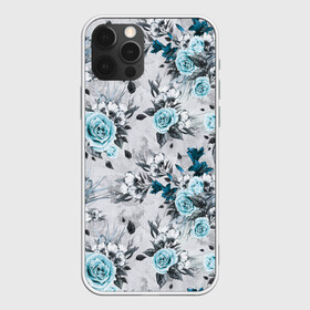 Чехол для iPhone 12 Pro с принтом Синие розы в Белгороде, силикон | область печати: задняя сторона чехла, без боковых панелей | букет | винтаж | для девочек | для девушек | паттерн | розы | цветочный фон | цветы