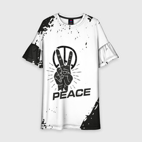 Детское платье 3D с принтом Peace | Мир (Z) в Белгороде, 100% полиэстер | прямой силуэт, чуть расширенный к низу. Круглая горловина, на рукавах — воланы | Тематика изображения на принте: anarchy | hippies | peace | анархизм | анархия | два пальца | знак | знаки | любовь | мир | хиппи