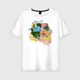 Женская футболка хлопок Oversize с принтом Цветы акварель в Белгороде, 100% хлопок | свободный крой, круглый ворот, спущенный рукав, длина до линии бедер
 | flowers | watercolors | акварель | краски | лилия | цветы