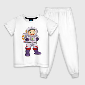Детская пижама хлопок с принтом Веселый космонавт в Белгороде, 100% хлопок |  брюки и футболка прямого кроя, без карманов, на брюках мягкая резинка на поясе и по низу штанин
 | Тематика изображения на принте: астронавт | веселый космонавт | космический корабль | космонавт | космос | скафандр