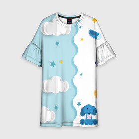 Детское платье 3D с принтом Слоник с Шариком в Белгороде, 100% полиэстер | прямой силуэт, чуть расширенный к низу. Круглая горловина, на рукавах — воланы | детская | детям | для детей | картинки | малышам | малышу | облако | пижама | пижамка | слон | слоник | шарик