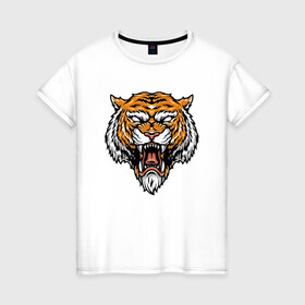 Женская футболка хлопок с принтом Boss Tiger в Белгороде, 100% хлопок | прямой крой, круглый вырез горловины, длина до линии бедер, слегка спущенное плечо | 2022 | animal | cat | lion | tiger | год тигра | животные | зубы | кот | кошка | лев | охотник | полосатый | природа | тигр | тигренок | тигрица | хищник