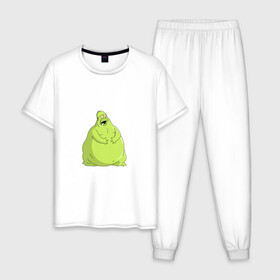 Мужская пижама хлопок с принтом Гомер зеленый шар в Белгороде, 100% хлопок | брюки и футболка прямого кроя, без карманов, на брюках мягкая резинка на поясе и по низу штанин
 | гомер симпсон | зеленый слизень | хэллоуин