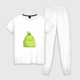 Женская пижама хлопок с принтом Гомер зеленый шар в Белгороде, 100% хлопок | брюки и футболка прямого кроя, без карманов, на брюках мягкая резинка на поясе и по низу штанин | гомер симпсон | зеленый слизень | хэллоуин