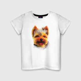 Детская футболка хлопок с принтом Йорк собака акварельная в Белгороде, 100% хлопок | круглый вырез горловины, полуприлегающий силуэт, длина до линии бедер | animal | art | artistic | brown | cute | dog | redhead | watercolor | york | акварельная | арт | домашний | животное | йорк | коричневый | милая | рыжий | собака | художественная