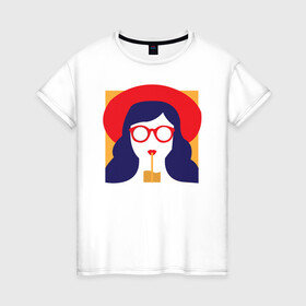 Женская футболка хлопок с принтом Девушка с коктейлем в Белгороде, 100% хлопок | прямой крой, круглый вырез горловины, длина до линии бедер, слегка спущенное плечо | брюнетка | девушка | очки | пин арт | стакан | шляпа