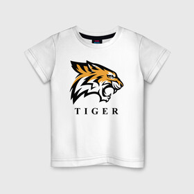 Детская футболка хлопок с принтом Тигр - Tiger в Белгороде, 100% хлопок | круглый вырез горловины, полуприлегающий силуэт, длина до линии бедер | 2022 | animal | cat | lion | tiger | год тигра | животные | зверь | зубы | кот | кошка | лев | охотник | полосатый | природа | тигр | тигренок | тигрица | хищник