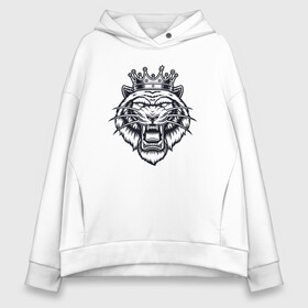 Женское худи Oversize хлопок с принтом King Tiger в Белгороде, френч-терри — 70% хлопок, 30% полиэстер. Мягкий теплый начес внутри —100% хлопок | боковые карманы, эластичные манжеты и нижняя кромка, капюшон на магнитной кнопке | 2022 | animal | cat | king | lion | tiger | год тигра | животные | зверь | зубы | король | кот | кошка | лев | охотник | полосатый | природа | тигр | тигренок | тигрица | хищник | царь