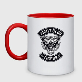 Кружка двухцветная с принтом Fight Club Tigers в Белгороде, керамика | объем — 330 мл, диаметр — 80 мм. Цветная ручка и кайма сверху, в некоторых цветах — вся внутренняя часть | Тематика изображения на принте: 2022 | animal | cat | fight club | lion | mma | tiger | ufc | боец | год тигра | единоборства | животные | зверь | зубы | кот | кошка | лев | охотник | полосатый | природа | спорт | тигр | тигренок | тигрица | хищник