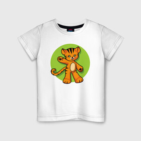 Детская футболка хлопок с принтом Hello Tiger в Белгороде, 100% хлопок | круглый вырез горловины, полуприлегающий силуэт, длина до линии бедер | 2022 | animal | cat | lion | tiger | год тигра | животные | зверь | зубы | кот | кошка | лев | охотник | полосатый | природа | тигр | тигренок | тигрица | хищник