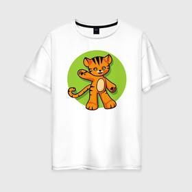 Женская футболка хлопок Oversize с принтом Hello Tiger в Белгороде, 100% хлопок | свободный крой, круглый ворот, спущенный рукав, длина до линии бедер
 | 2022 | animal | cat | lion | tiger | год тигра | животные | зверь | зубы | кот | кошка | лев | охотник | полосатый | природа | тигр | тигренок | тигрица | хищник