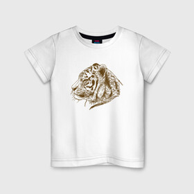 Детская футболка хлопок с принтом Retro Tiger в Белгороде, 100% хлопок | круглый вырез горловины, полуприлегающий силуэт, длина до линии бедер | 2022 | animal | cat | lion | tiger | год тигра | животные | зверь | зубы | кот | кошка | лев | охотник | полосатый | природа | ретро | тигр | тигренок | тигрица | хищник