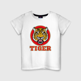 Детская футболка хлопок с принтом Tiger Japan в Белгороде, 100% хлопок | круглый вырез горловины, полуприлегающий силуэт, длина до линии бедер | 2022 | animal | cat | lion | tiger | год тигра | животные | зверь | зубы | кот | кошка | лев | охотник | полосатый | природа | тигр | тигренок | тигрица | хищник