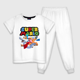 Детская пижама хлопок с принтом Super Mario убойная компания в Белгороде, 100% хлопок |  брюки и футболка прямого кроя, без карманов, на брюках мягкая резинка на поясе и по низу штанин
 | Тематика изображения на принте: company | dinosaur | flight | luigi | mushroom | nintendo | party | super mario | video game | вечеринка | видеоигра | гриб | динозавр | йоши | компания | луиджи | нинтендо | полёт | супер марио