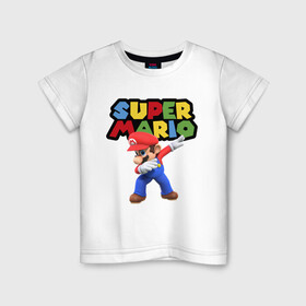 Детская футболка хлопок с принтом Super Mario Dab в Белгороде, 100% хлопок | круглый вырез горловины, полуприлегающий силуэт, длина до линии бедер | dab | game | hype | nintendo | super mario | герой | игра | марио | нинтендо | хайп