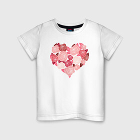 Детская футболка хлопок с принтом Сердце в розах в Белгороде, 100% хлопок | круглый вырез горловины, полуприлегающий силуэт, длина до линии бедер | день святого валентина | любовь | рисунок | розы | сердце | цветы
