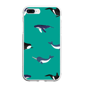 Чехол для iPhone 7Plus/8 Plus матовый с принтом Нарвал, киты, касатка паттерн в Белгороде, Силикон | Область печати: задняя сторона чехла, без боковых панелей | изумрудно зеленый цвет | касатки | киты | морская фауна | морские животные | морские жители | нарвал | океан | паттерн