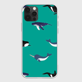 Чехол для iPhone 12 Pro с принтом Нарвал, киты, касатка паттерн в Белгороде, силикон | область печати: задняя сторона чехла, без боковых панелей | изумрудно зеленый цвет | касатки | киты | морская фауна | морские животные | морские жители | нарвал | океан | паттерн