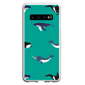 Чехол для Samsung Galaxy S10 с принтом Нарвал, киты, касатка паттерн в Белгороде, Силикон | Область печати: задняя сторона чехла, без боковых панелей | изумрудно зеленый цвет | касатки | киты | морская фауна | морские животные | морские жители | нарвал | океан | паттерн