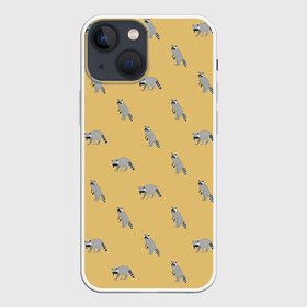 Чехол для iPhone 13 mini с принтом Еноты паттерн в Белгороде,  |  | pattern | raccoons | еноты | забавные животные | звери | кремовый | охра | охристый | паттерн | песочный цвет | светло желтый