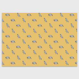 Поздравительная открытка с принтом Еноты паттерн в Белгороде, 100% бумага | плотность бумаги 280 г/м2, матовая, на обратной стороне линовка и место для марки
 | pattern | raccoons | еноты | забавные животные | звери | кремовый | охра | охристый | паттерн | песочный цвет | светло желтый