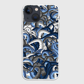 Чехол для iPhone 13 mini с принтом Синий камуфляж с щупальцами в Белгороде,  |  | камуфляж | ктулху | милитари | море | морской | осьминог | рыбак | щупальца