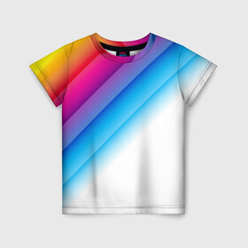 Детская футболка 3D с принтом РАДУЖНЫЕ ПОЛОСЫ | RAINBOW (Z) в Белгороде, 100% гипоаллергенный полиэфир | прямой крой, круглый вырез горловины, длина до линии бедер, чуть спущенное плечо, ткань немного тянется | abstraction | colors | geometry | lines | paints | rainbow | stripes | texture | абстракция | краски | полосы | радуга | радужные полосы | текстура