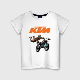 Детская футболка хлопок с принтом KTM | МОТОКРОСС (Z) в Белгороде, 100% хлопок | круглый вырез горловины, полуприлегающий силуэт, длина до линии бедер | enduro | ktm | moto | moto sport | motocycle | sportmotorcycle | ктм | мото | мото спорт | мотоспорт | спорт мото