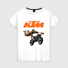 Женская футболка хлопок с принтом KTM | МОТОКРОСС (Z) в Белгороде, 100% хлопок | прямой крой, круглый вырез горловины, длина до линии бедер, слегка спущенное плечо | enduro | ktm | moto | moto sport | motocycle | sportmotorcycle | ктм | мото | мото спорт | мотоспорт | спорт мото