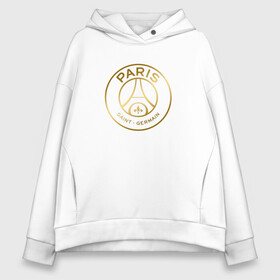 Женское худи Oversize хлопок с принтом PSG GOLD LOGO | ПСЖ ЗОЛОТО в Белгороде, френч-терри — 70% хлопок, 30% полиэстер. Мягкий теплый начес внутри —100% хлопок | боковые карманы, эластичные манжеты и нижняя кромка, капюшон на магнитной кнопке | gold | paris saint germain | psg | saint | sport | золото | париж | псг | спорт | футбол