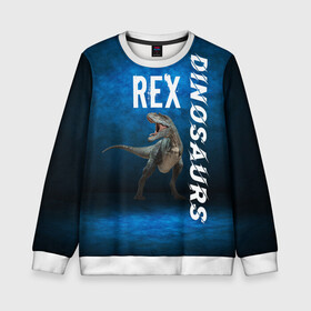 Детский свитшот 3D с принтом Dinosaurs Rex 3D в Белгороде, 100% полиэстер | свободная посадка, прямой крой, мягкая тканевая резинка на рукавах и понизу свитшота | Тематика изображения на принте: dinosaurs rex | tyrannosaurus | динозавры | принт с динозавром | рекс | тиранозавр | топ | тренд