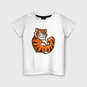 Детская футболка хлопок с принтом Сила Тигра в Белгороде, 100% хлопок | круглый вырез горловины, полуприлегающий силуэт, длина до линии бедер | 2022 | animal | cat | lion | tiger | год тигра | животные | зверь | зубы | кот | кошка | лев | охотник | полосатый | природа | тигр | тигренок | тигрица | хищник