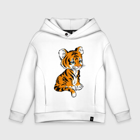 Детское худи Oversize хлопок с принтом Little Tiger в Белгороде, френч-терри — 70% хлопок, 30% полиэстер. Мягкий теплый начес внутри —100% хлопок | боковые карманы, эластичные манжеты и нижняя кромка, капюшон на магнитной кнопке | 2022 | animal | cat | lion | tiger | год тигра | животные | зверь | зубы | кот | кошка | лев | охотник | полосатый | природа | тигр | тигренок | тигрица | хищник