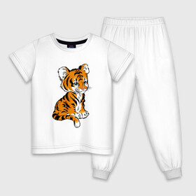 Детская пижама хлопок с принтом Little Tiger в Белгороде, 100% хлопок |  брюки и футболка прямого кроя, без карманов, на брюках мягкая резинка на поясе и по низу штанин
 | 2022 | animal | cat | lion | tiger | год тигра | животные | зверь | зубы | кот | кошка | лев | охотник | полосатый | природа | тигр | тигренок | тигрица | хищник