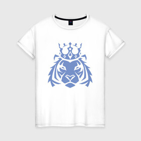 Женская футболка хлопок с принтом Царь Тигр в Белгороде, 100% хлопок | прямой крой, круглый вырез горловины, длина до линии бедер, слегка спущенное плечо | Тематика изображения на принте: 2022 | animal | cat | king | lion | tiger | год тигра | животные | зверь | зубы | король | кот | кошка | лев | охотник | полосатый | природа | тигр | тигренок | тигрица | хищник | царь