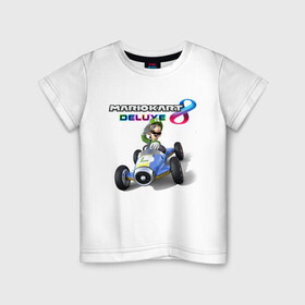 Детская футболка хлопок с принтом Луиджи крутой гонщик в Белгороде, 100% хлопок | круглый вырез горловины, полуприлегающий силуэт, длина до линии бедер | car | luigi | nintendo | racer | racing | video game | автомобиль | видеоигра | гонка | гонщик | луиджи