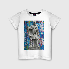 Детская футболка хлопок с принтом One day в Белгороде, 100% хлопок | круглый вырез горловины, полуприлегающий силуэт, длина до линии бедер | агий | граффити | краска | культурный вандализм | мужик | мужчина | парень | скульптура | статуя | узоры | уличный стиль