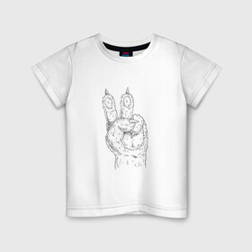 Детская футболка хлопок с принтом ЛАПА | МИР (Z) в Белгороде, 100% хлопок | круглый вырез горловины, полуприлегающий силуэт, длина до линии бедер | Тематика изображения на принте: anarchy | hippies | peace | анархизм | анархия | два пальца | лапа | лапа зверя | любовь | мир | мир животным | хиппи