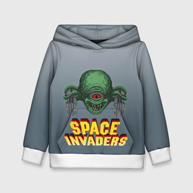 Детская толстовка 3D с принтом Space Invaders | Old game (Z) в Белгороде, 100% полиэстер | двухслойный капюшон со шнурком для регулировки, мягкие манжеты на рукавах и по низу толстовки, спереди карман-кенгуру с мягким внутренним слоем | Тематика изображения на принте: dendy | invaders | nintendo | shootem up | space invaders | денди | захватчики | космические захватчики | су имбэ | чужаки