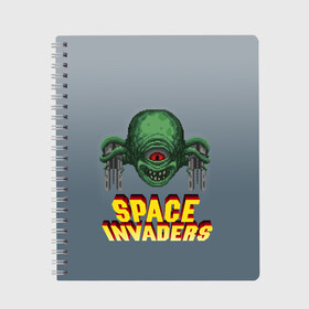 Тетрадь с принтом Space Invaders | Old game (Z) в Белгороде, 100% бумага | 48 листов, плотность листов — 60 г/м2, плотность картонной обложки — 250 г/м2. Листы скреплены сбоку удобной пружинной спиралью. Уголки страниц и обложки скругленные. Цвет линий — светло-серый
 | dendy | invaders | nintendo | shootem up | space invaders | денди | захватчики | космические захватчики | су имбэ | чужаки