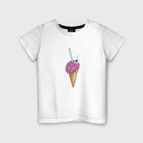 Детская футболка хлопок с принтом Brain Lovers в Белгороде, 100% хлопок | круглый вырез горловины, полуприлегающий силуэт, длина до линии бедер | Тематика изображения на принте: вафля | глаз | глаза | десерт | крэнг | мозг | мозги | мороженое | рожок | сладкое | сладость