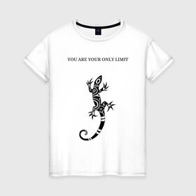 Женская футболка хлопок с принтом Ящерица  в Белгороде, 100% хлопок | прямой крой, круглый вырез горловины, длина до линии бедер, слегка спущенное плечо | limit | lizard | only | you | ящерица