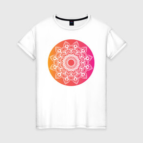Женская футболка хлопок с принтом Мандала в круге в Белгороде, 100% хлопок | прямой крой, круглый вырез горловины, длина до линии бедер, слегка спущенное плечо | изображение | индия | круг | религия | рисунок