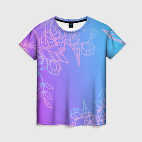Женская футболка 3D с принтом Цветочный Градиент в Белгороде, 100% полиэфир ( синтетическое хлопкоподобное полотно) | прямой крой, круглый вырез горловины, длина до линии бедер | flowers | gradient | градиент | мягкий цвет | нежность | узор цветов | цветочек | цветы