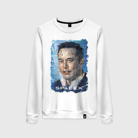 Женский свитшот хлопок с принтом Elon Musk, Space X в Белгороде, 100% хлопок | прямой крой, круглый вырез, на манжетах и по низу широкая трикотажная резинка  | celebrity | elon musk | genius | revolutionary | space x | гений | знаменитость | илон маск | революционер