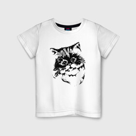 Детская футболка хлопок с принтом Котенок в Белгороде, 100% хлопок | круглый вырез горловины, полуприлегающий силуэт, длина до линии бедер | cat | cat art | животные | звери | кот | котенок | котик | коты | кошка | черно белый