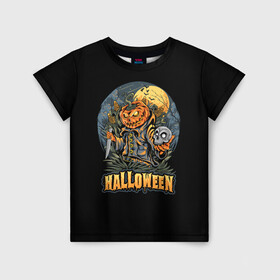Детская футболка 3D с принтом HALLOWEEN в Белгороде, 100% гипоаллергенный полиэфир | прямой крой, круглый вырез горловины, длина до линии бедер, чуть спущенное плечо, ткань немного тянется | halloween | holiday | pumpkin | samayn | vampire | zombie | вампир | ведьма | вечеринка | день всех святых | зомби | карнавал | маскарад | мертвец | оборотень | привидение | самайн | светильник джека | страшный джек | труп