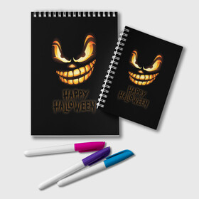 Блокнот с принтом Happy Halloween в Белгороде, 100% бумага | 48 листов, плотность листов — 60 г/м2, плотность картонной обложки — 250 г/м2. Листы скреплены удобной пружинной спиралью. Цвет линий — светло-серый
 | halloween | holiday | pumpkin | samayn | vampire | zombie | вампир | ведьма | вечеринка | день всех святых | зомби | карнавал | маскарад | мертвец | оборотень | привидение | самайн | светильник джека | страшный джек | труп