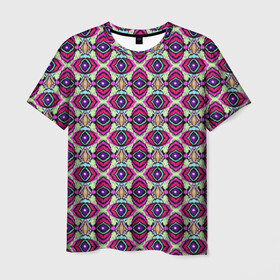 Мужская футболка 3D с принтом Абстрактный современный узор в Белгороде, 100% полиэфир | прямой крой, круглый вырез горловины, длина до линии бедер | Тематика изображения на принте: арабский | красный | оливковый | орнамент | пляжный | популярный | разноцветный | этнический орнамент